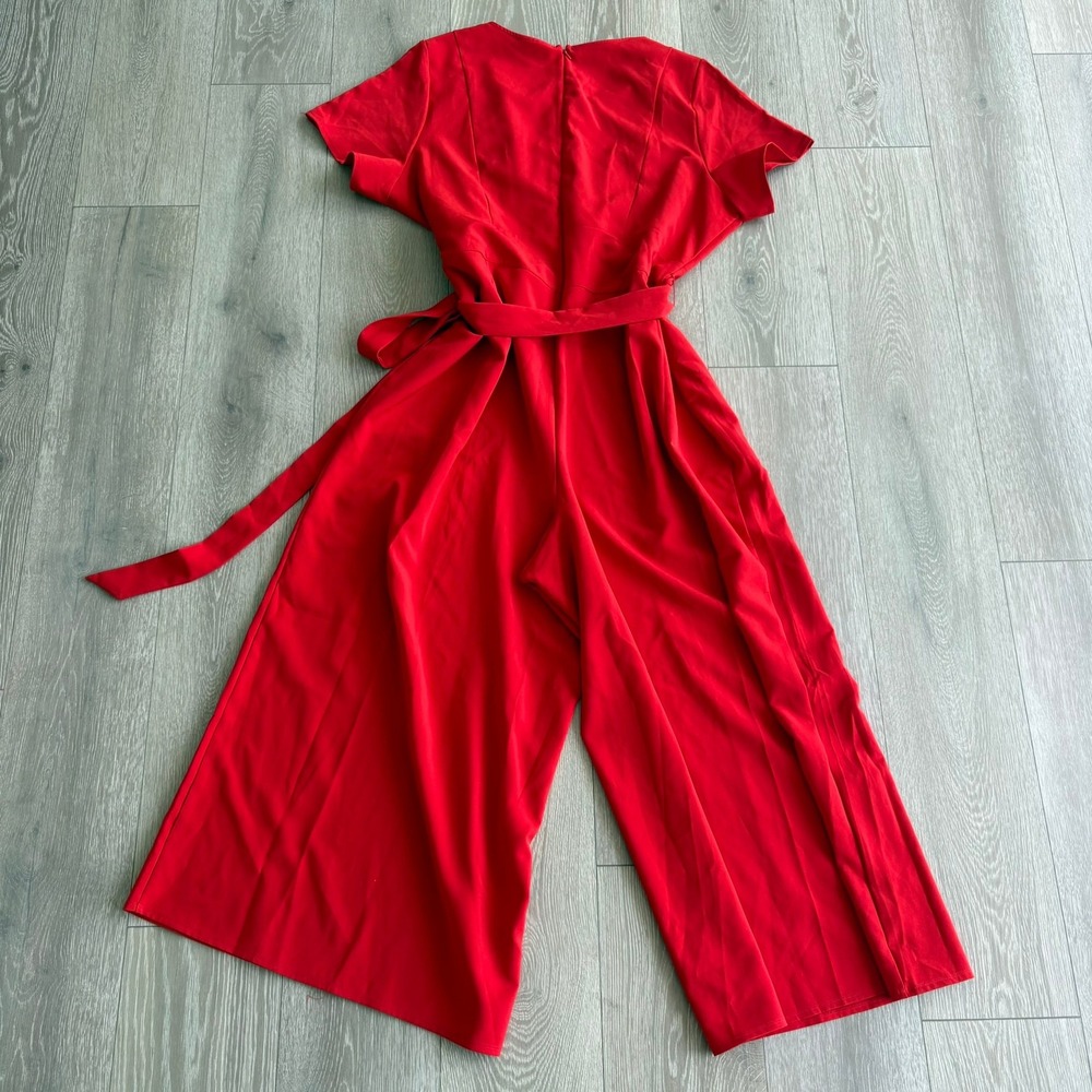 Lane Bryant Red Wide Leg Jumpsuit Short Sleeve Belted Pockets Size 24L - Picture 10 of 12